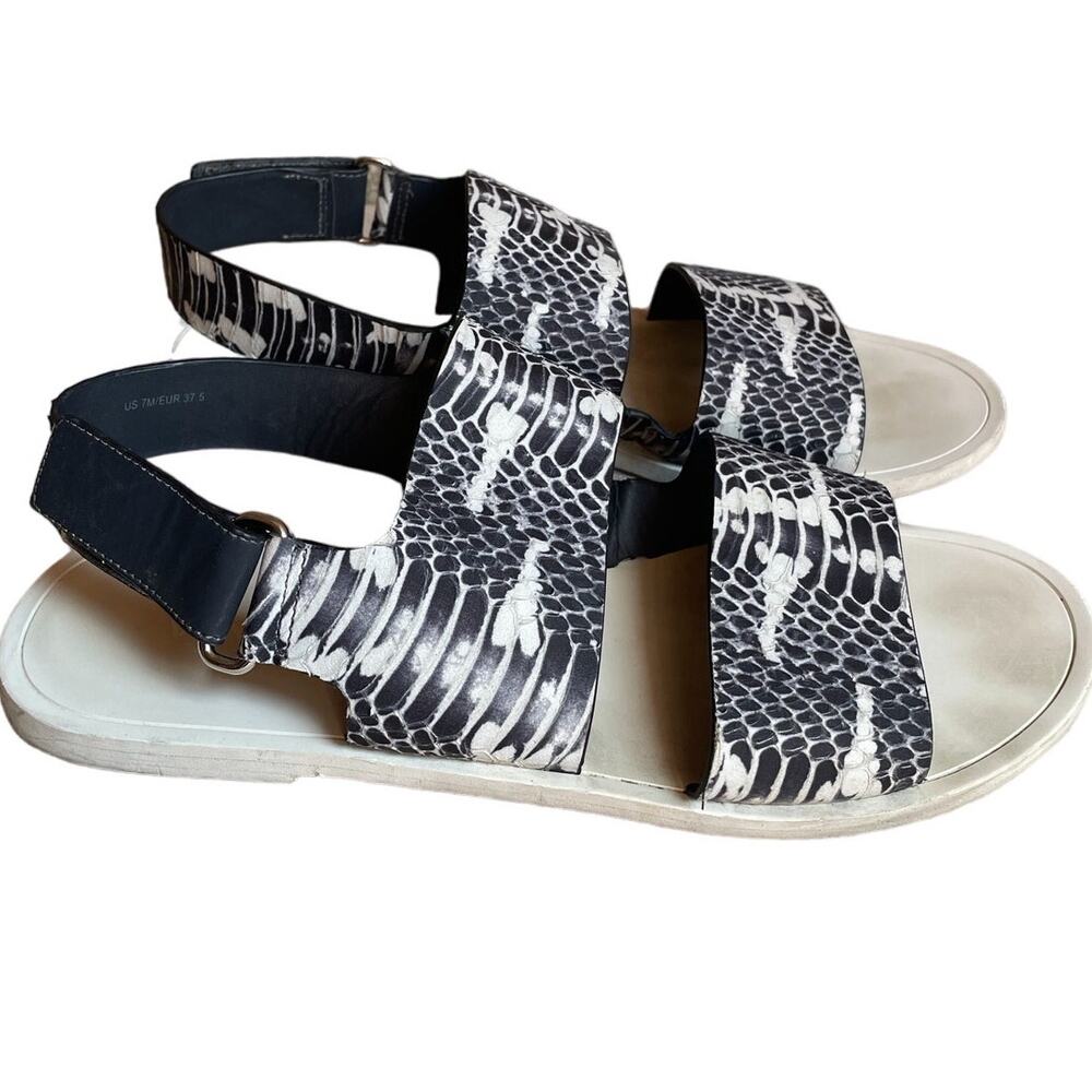 Vince Sorce Snake Embossed Leather Slingback Sandal Charcoal/White Size  7